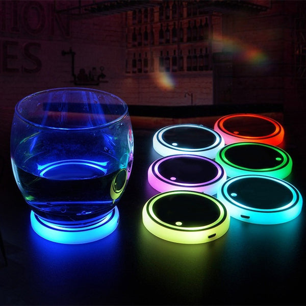 GlowGuard Posavasos LED Colorido con Carga Solar y USB